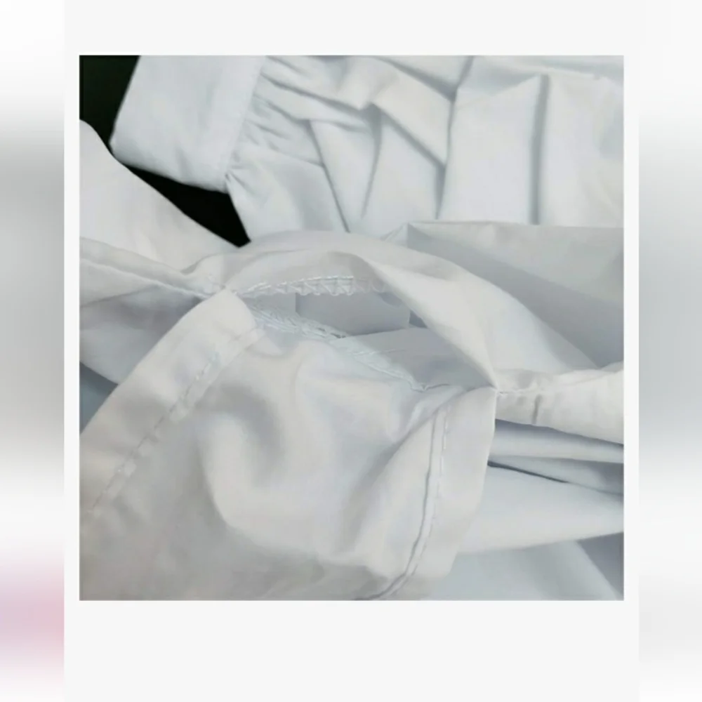 Women's Casual Puff sleeve/sash top, white, size Large - Picture 3 of 6